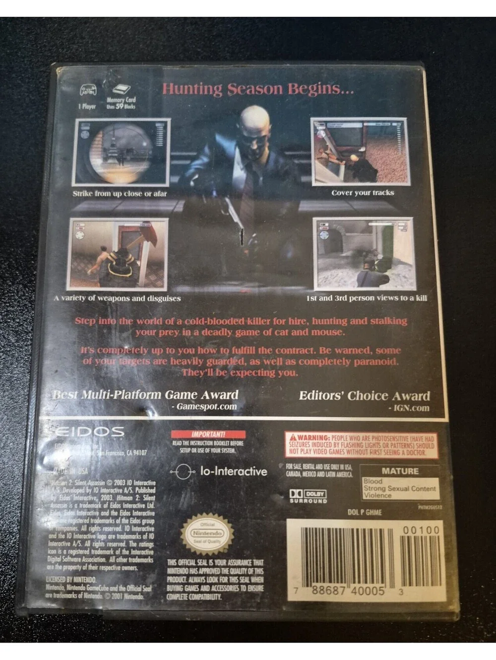 Hitman 2: Silent Assassin (Nintendo GameCube, 2003) No Manual